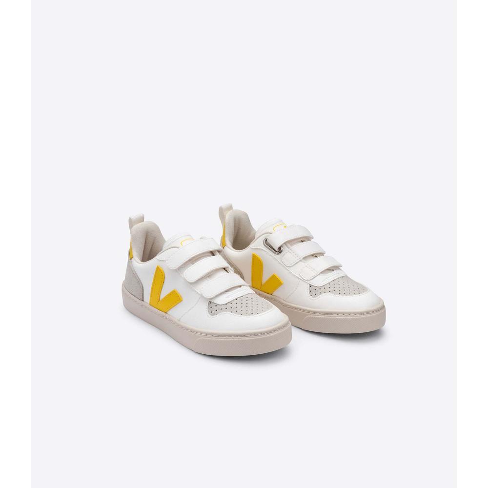 White/Yellow Kids' Veja V-10 CWL Sneakers | AU 860AHK